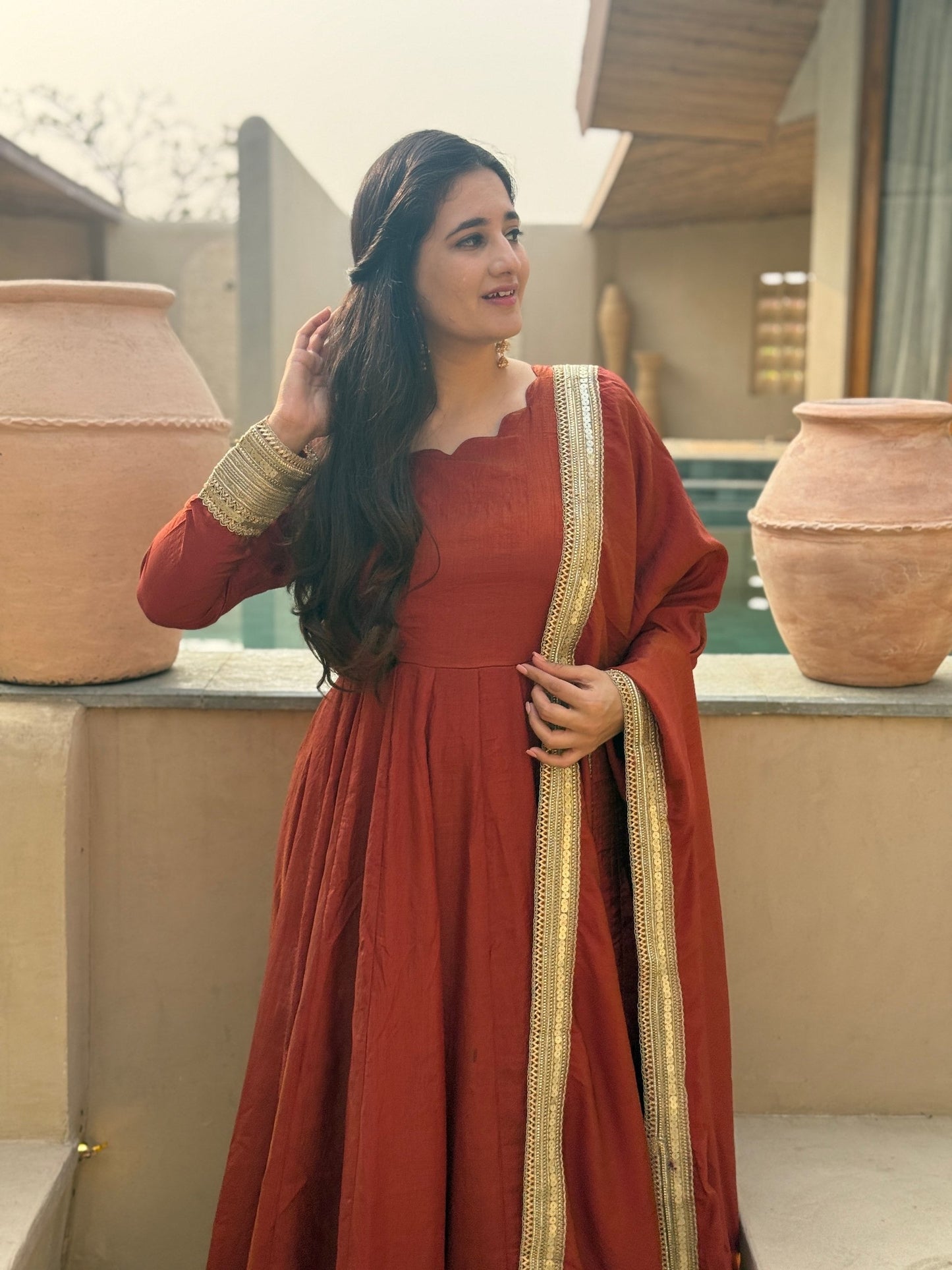 Traditional Orange Anarkali Suit Look