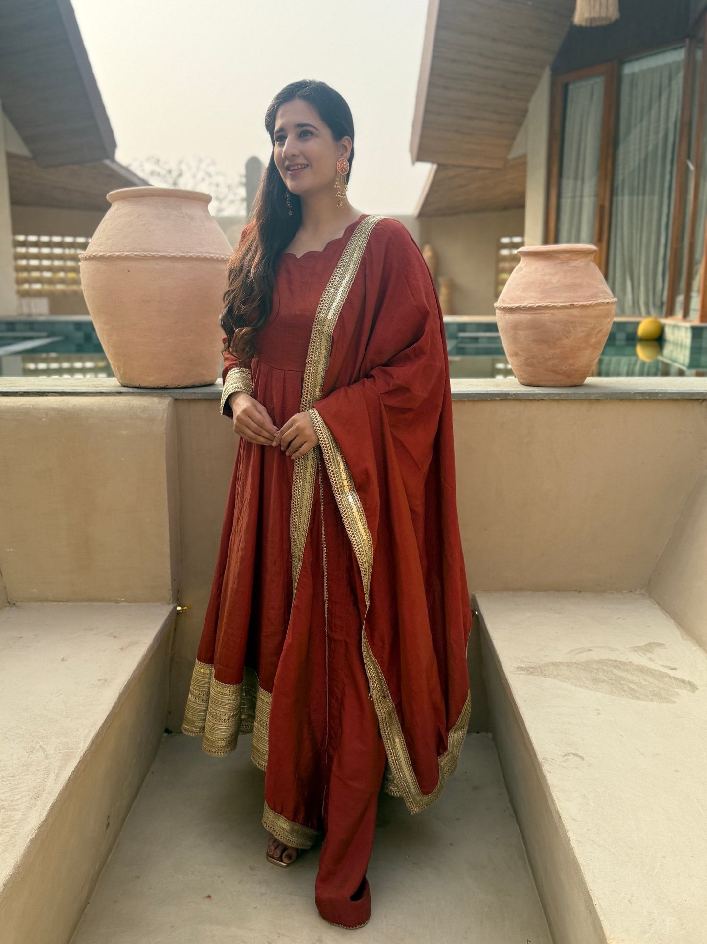 Traditional Orange Anarkali Suit Look