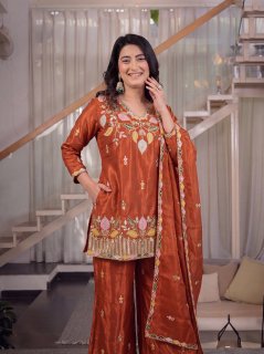 Elegant embroidered silk sharara boutique collection