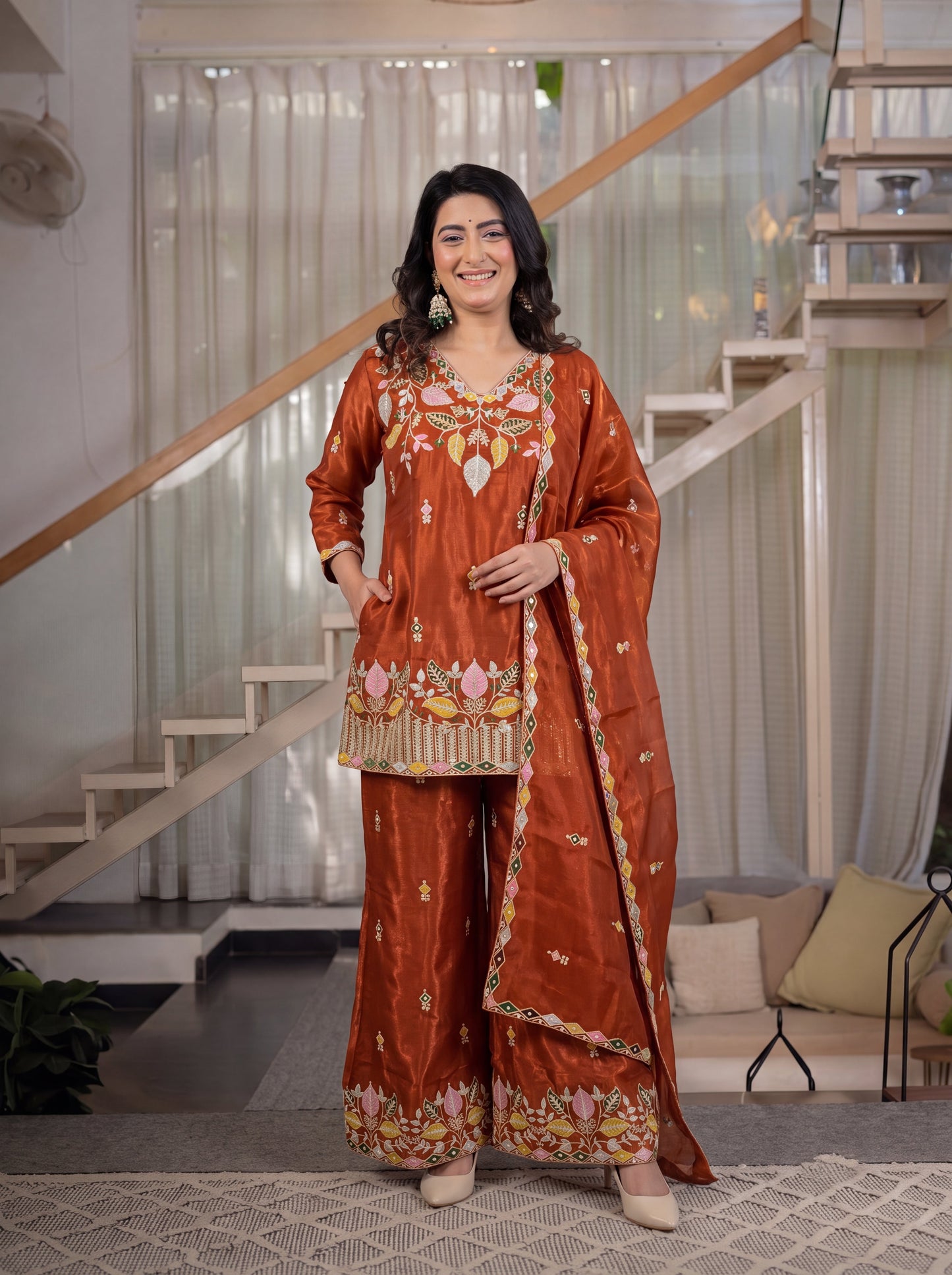 Elegant embroidered silk sharara boutique collection