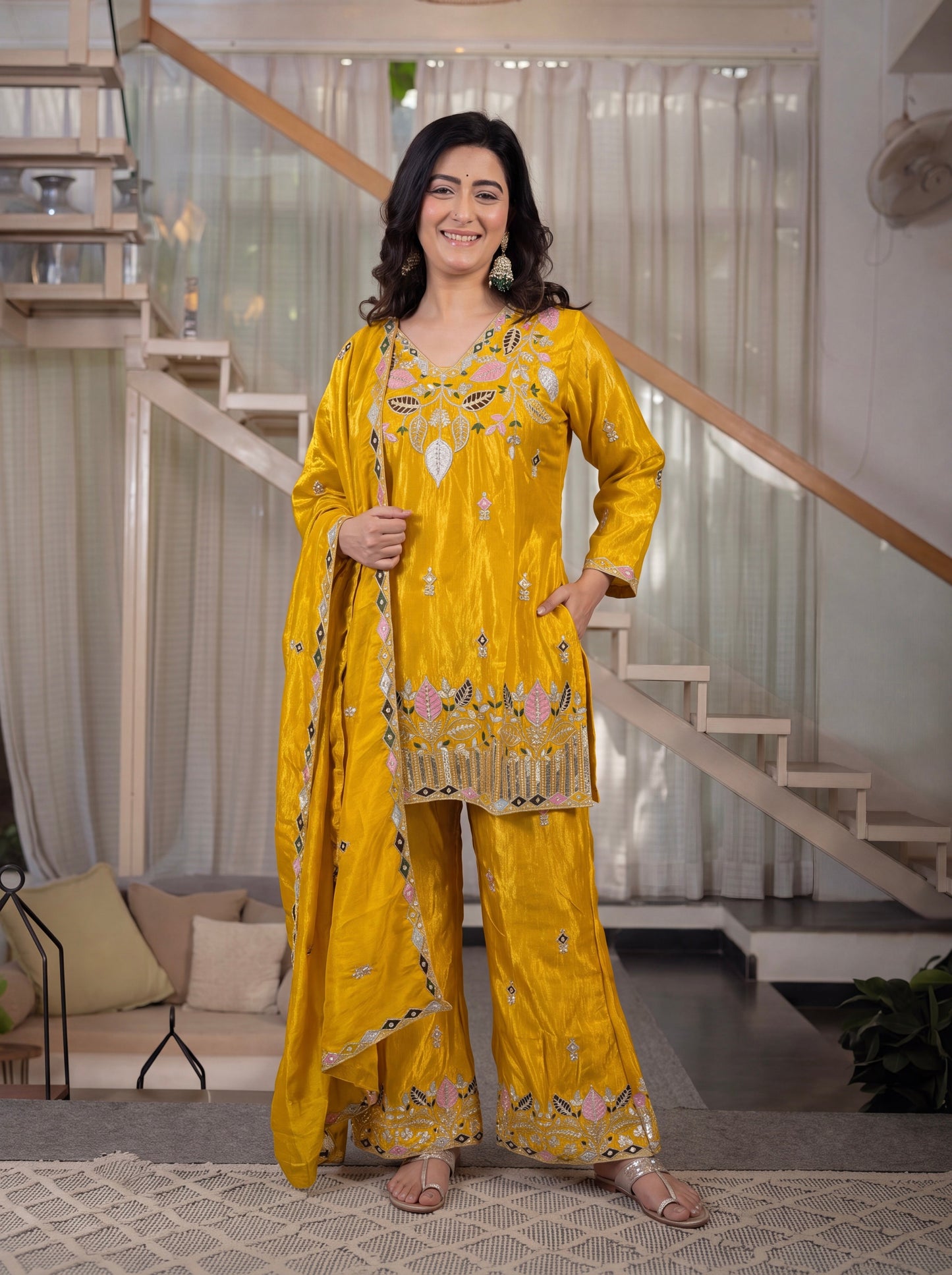 Elegant embroidered silk sharara boutique collection