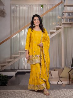 Elegant embroidered silk sharara boutique collection
