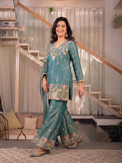 Elegant embroidered silk sharara boutique collection