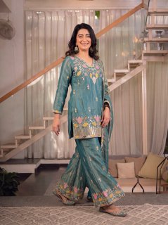 Elegant embroidered silk sharara boutique collection