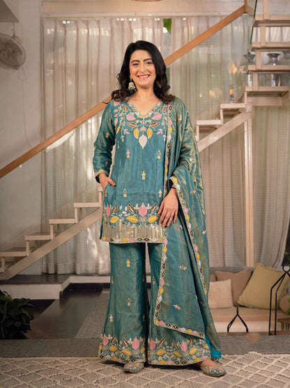 Elegant embroidered silk sharara boutique collection