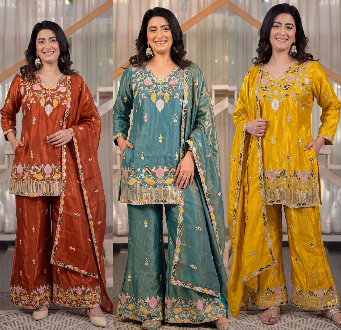 Elegant embroidered silk sharara boutique collection