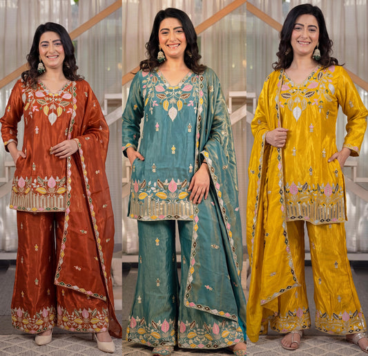 Elegant embroidered silk sharara boutique collection