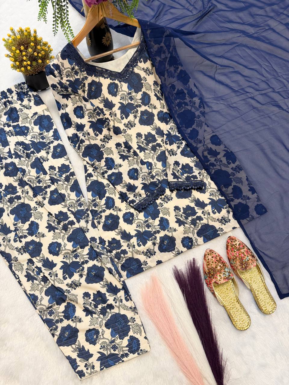 Farshi Pant And Dupatta  Heavy Pure Cameric Cotton .*Fully Sleeves*